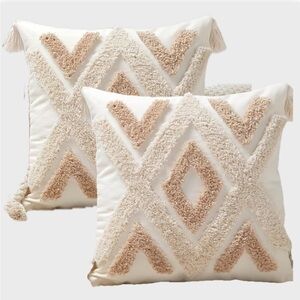 🤎 Set of 2 Boho Tufted Throw Pillow Covers | Neutral Textured Decor